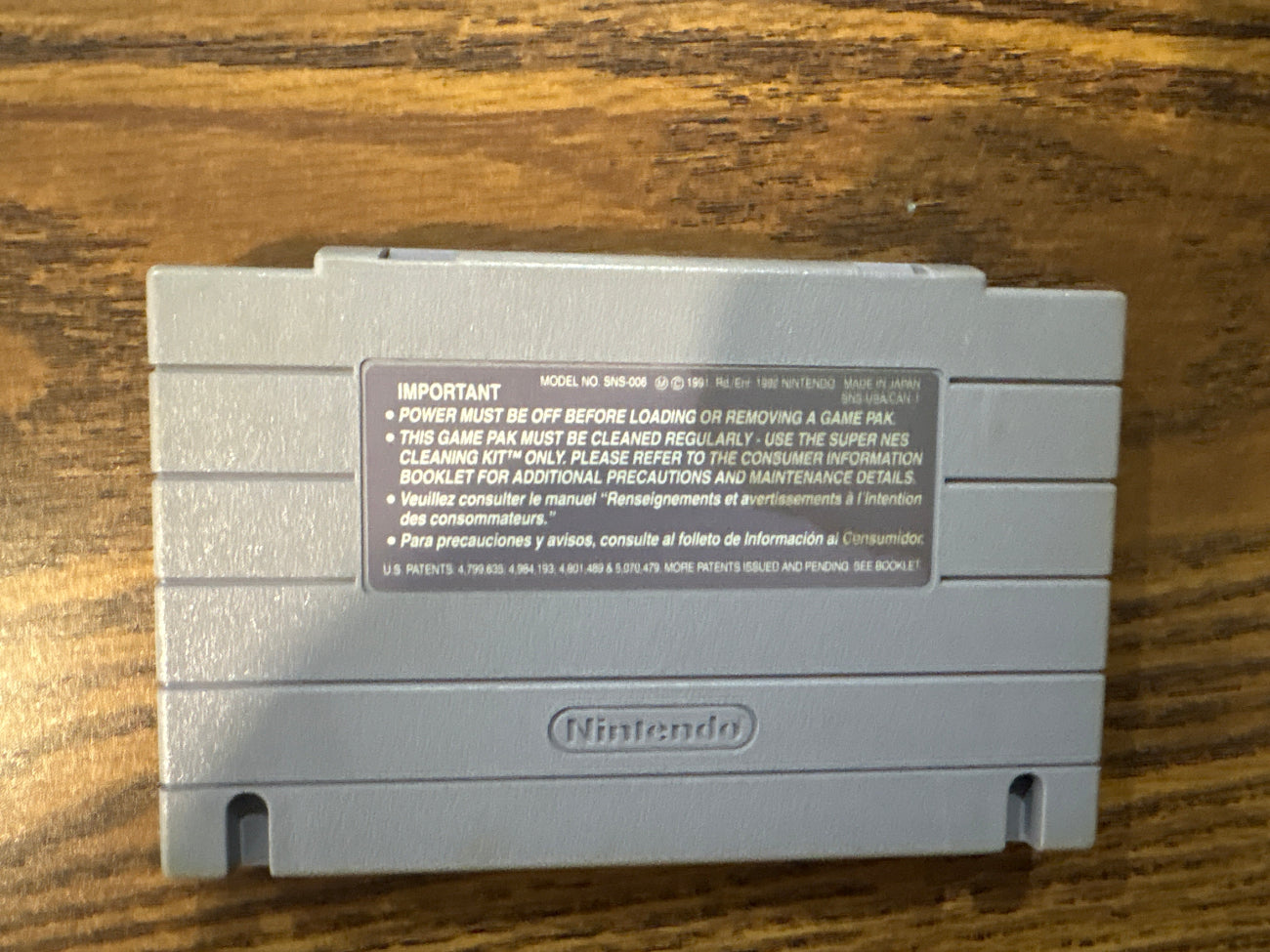 Back of American Gladiators Super Nintendo game cartridge