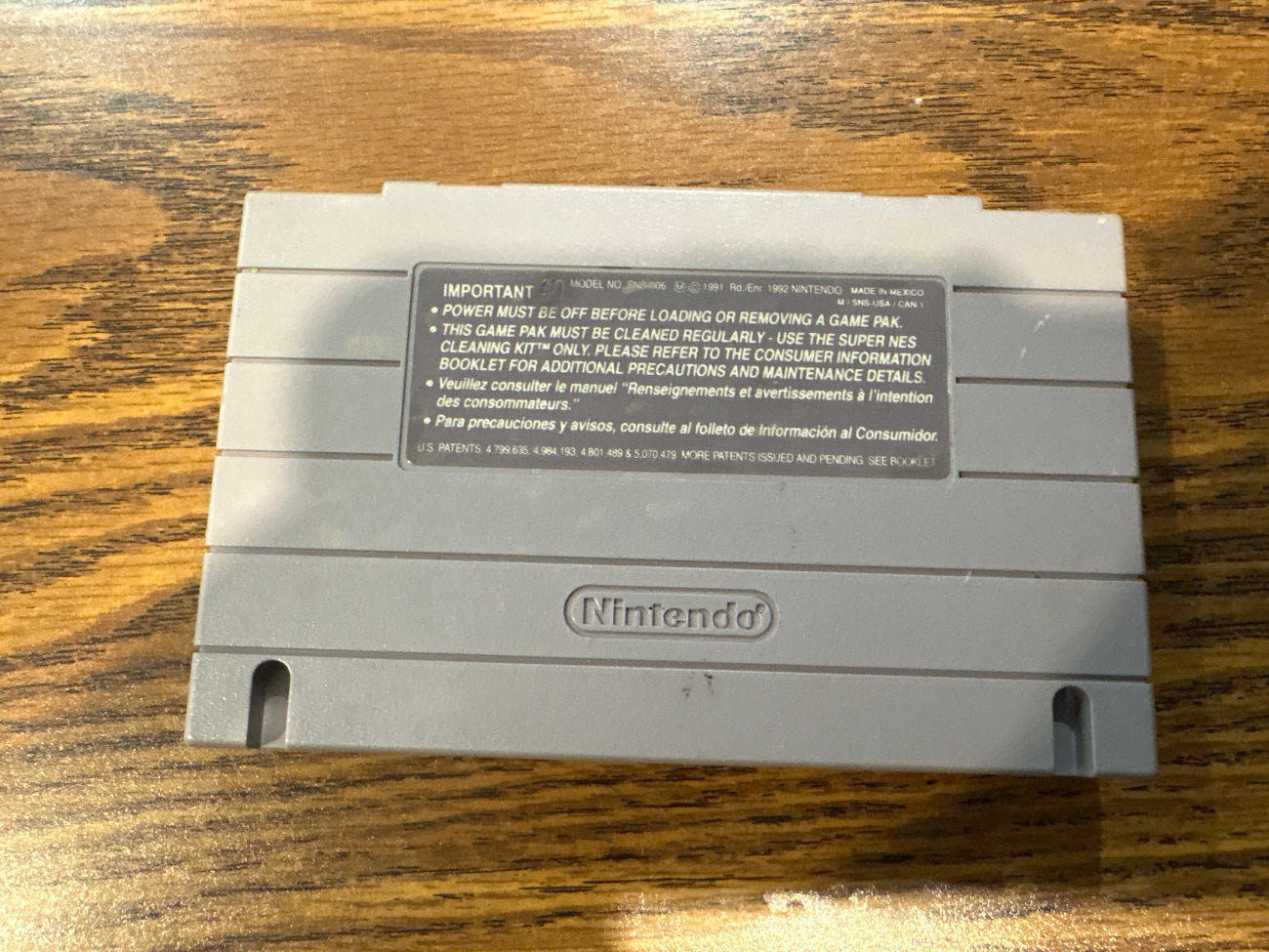 Back of Batman Forever Super Nintendo game cartridge