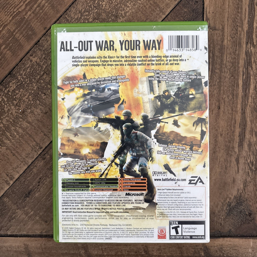 Back of Battlefield 2: Modern Combat Xbox case