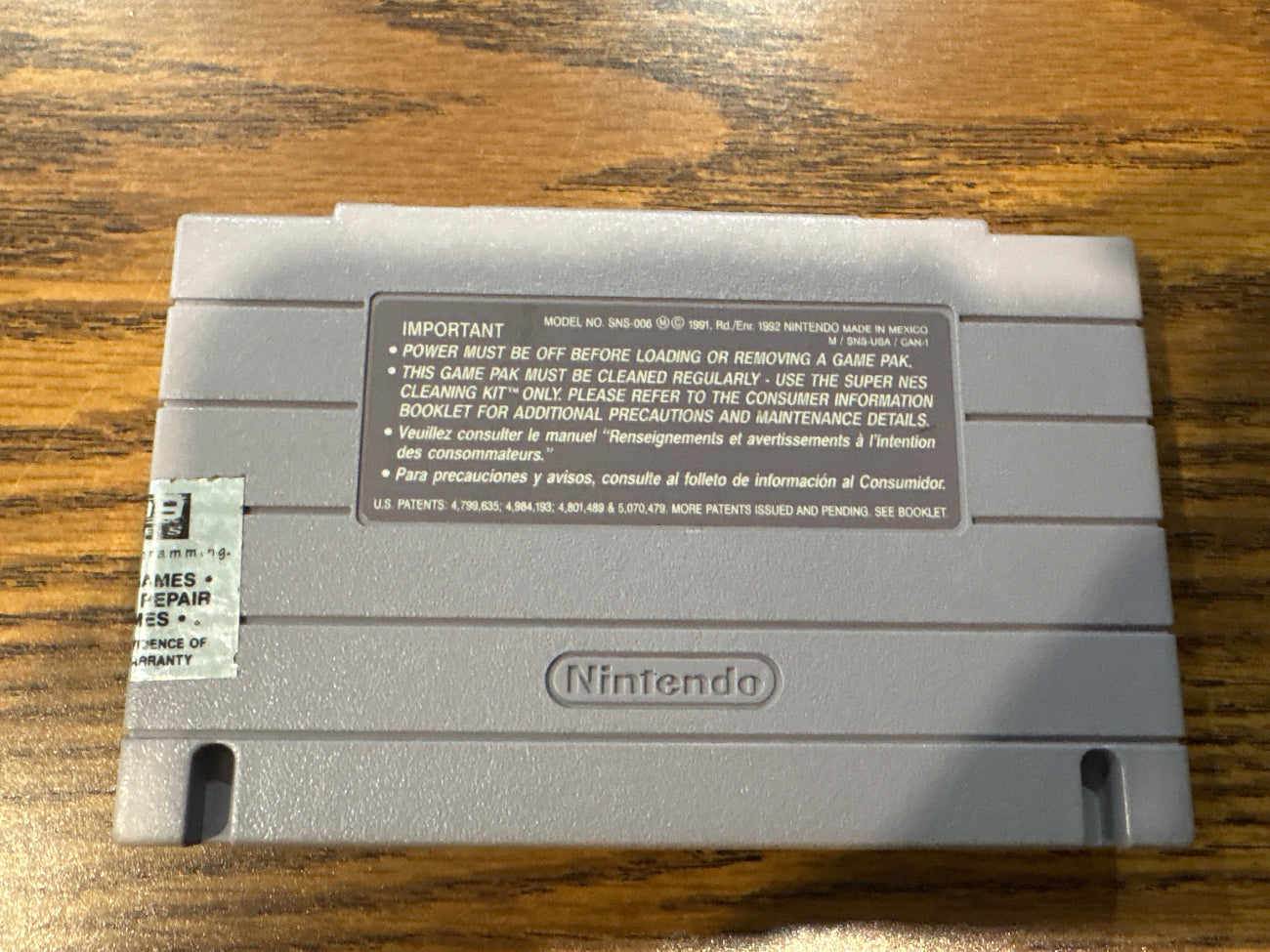 Back of Cutthroat Island Super Nintendo game cartridge 