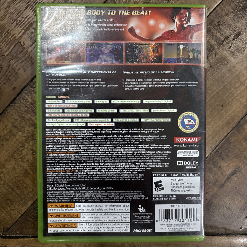 Back of Dance Dance Revolution Xbox game case