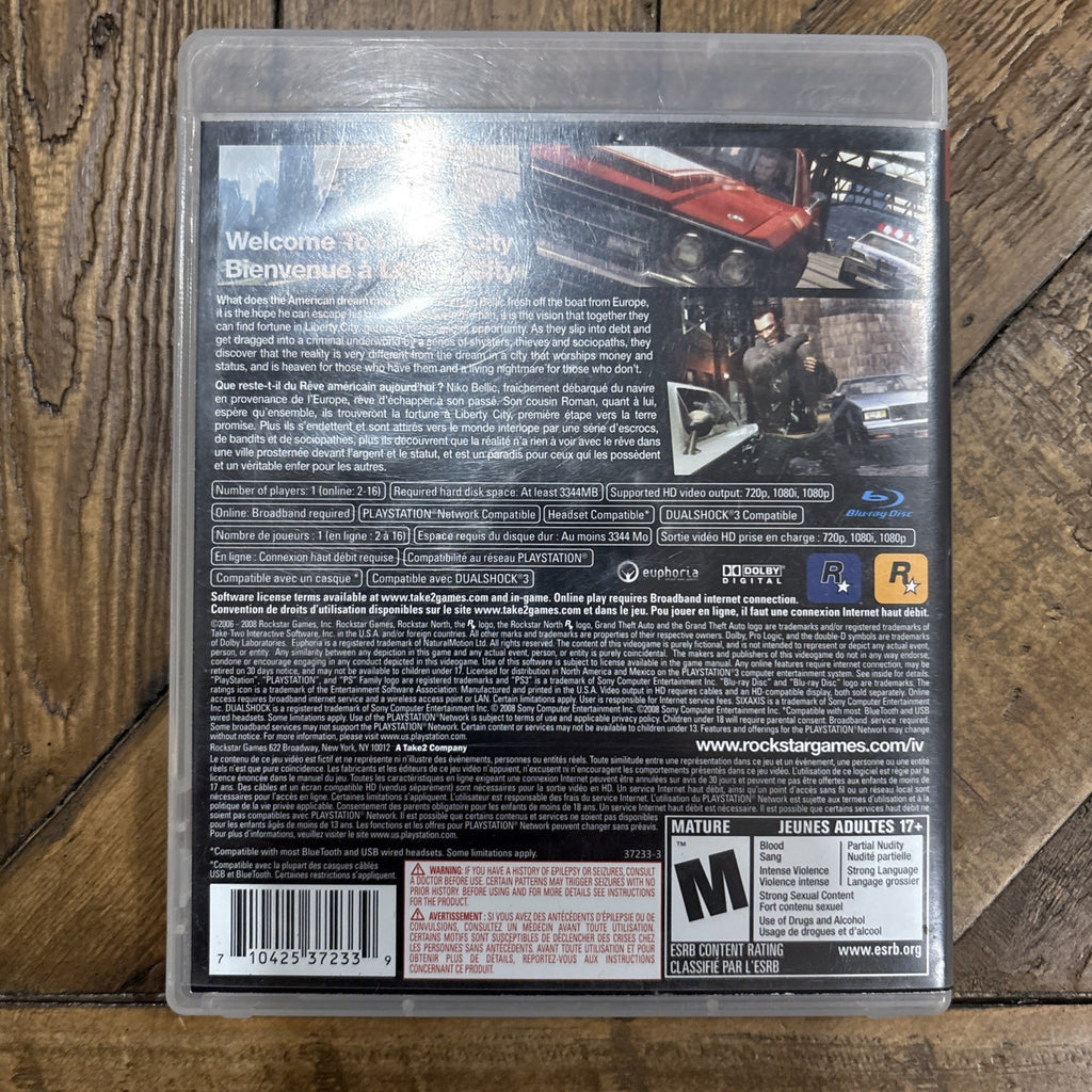 Back of Grand Theft Auto IV PlayStation 3 case