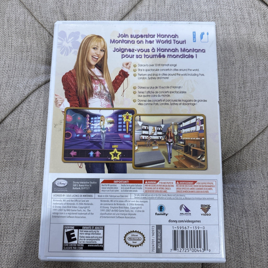  Back of Hannah Montana: Spotlight World Tour Nintendo Wii game case