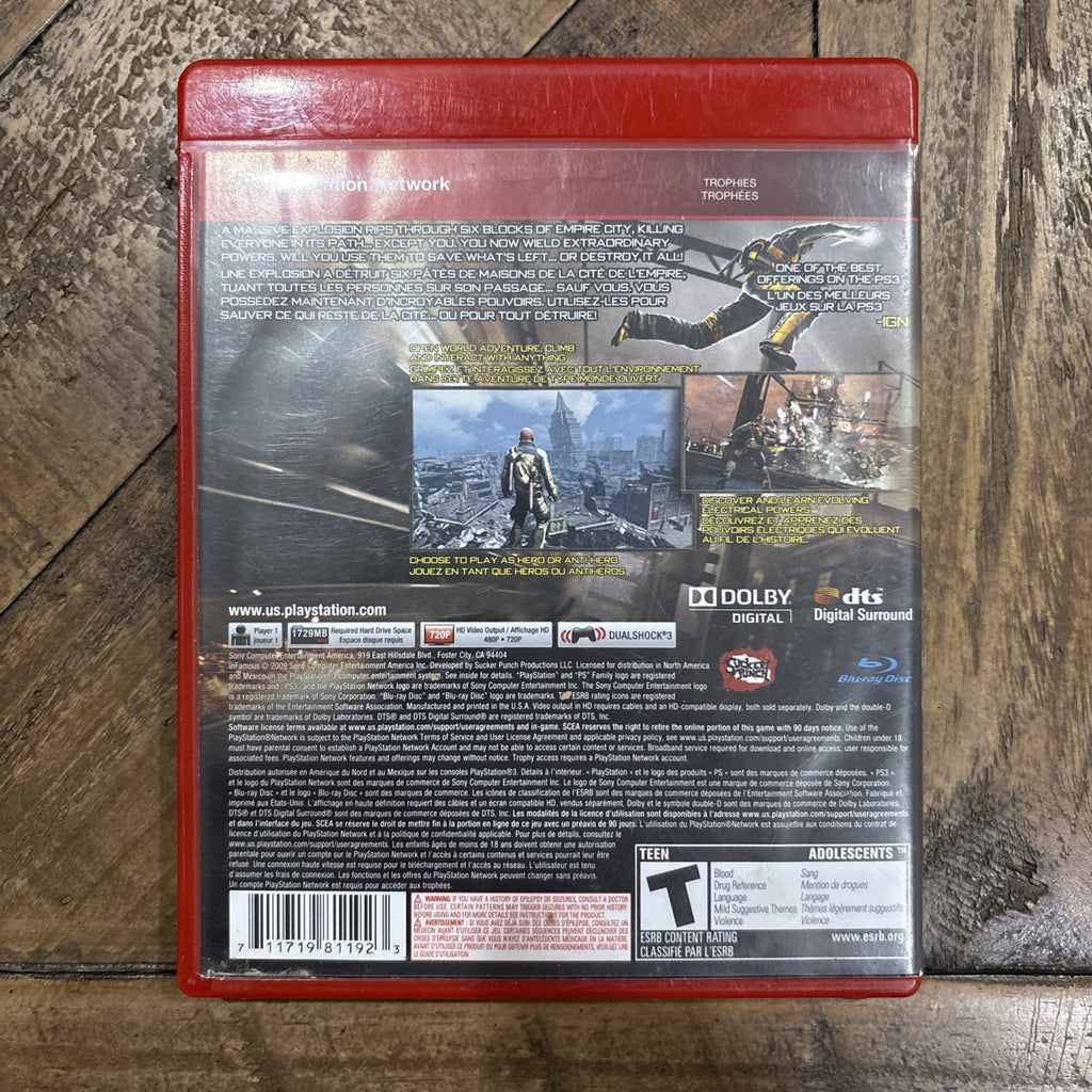 Back of Infamous PlayStation 3 case