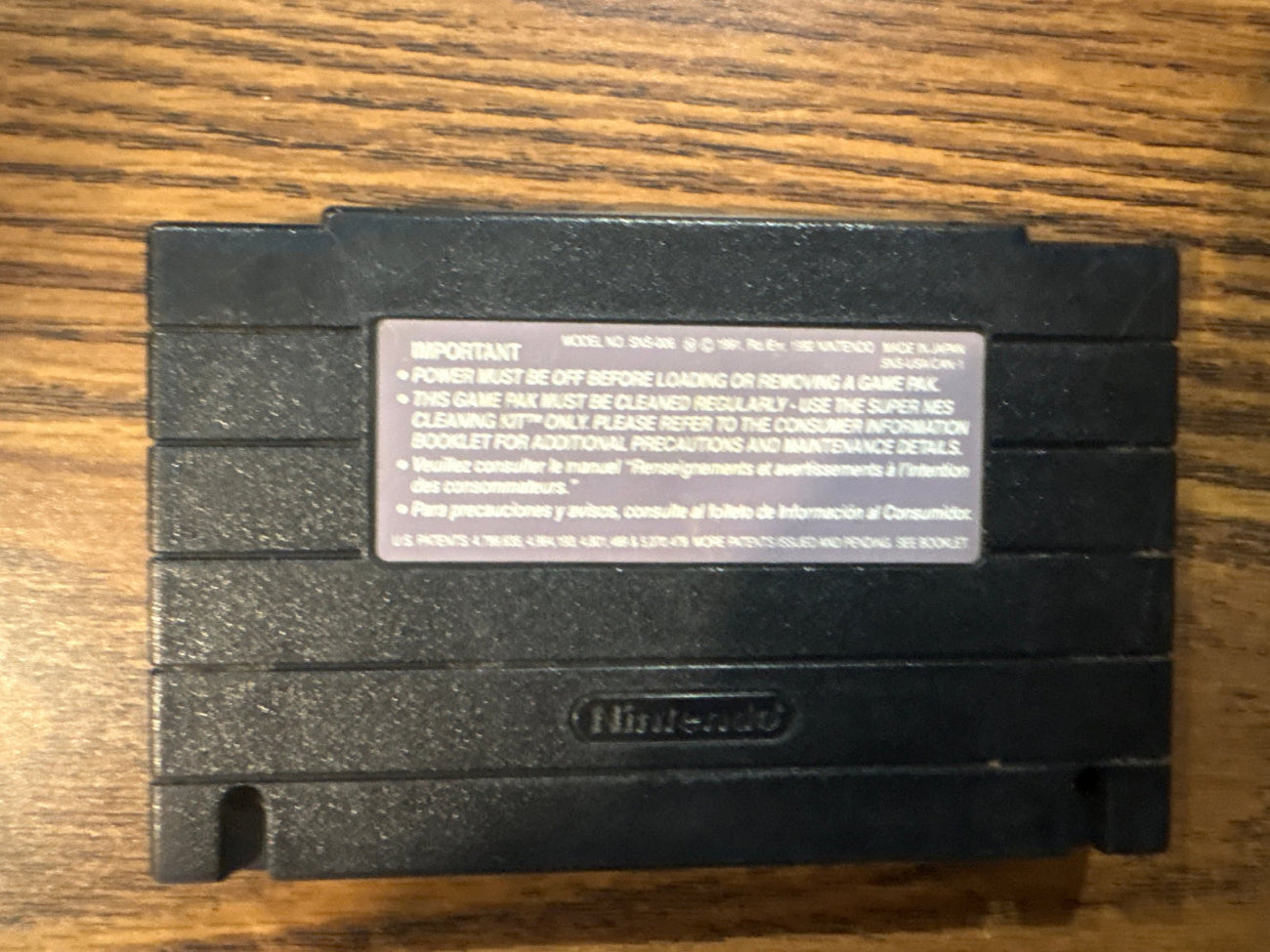 Back of the Killer Instinct Super Nintendo game cartridge