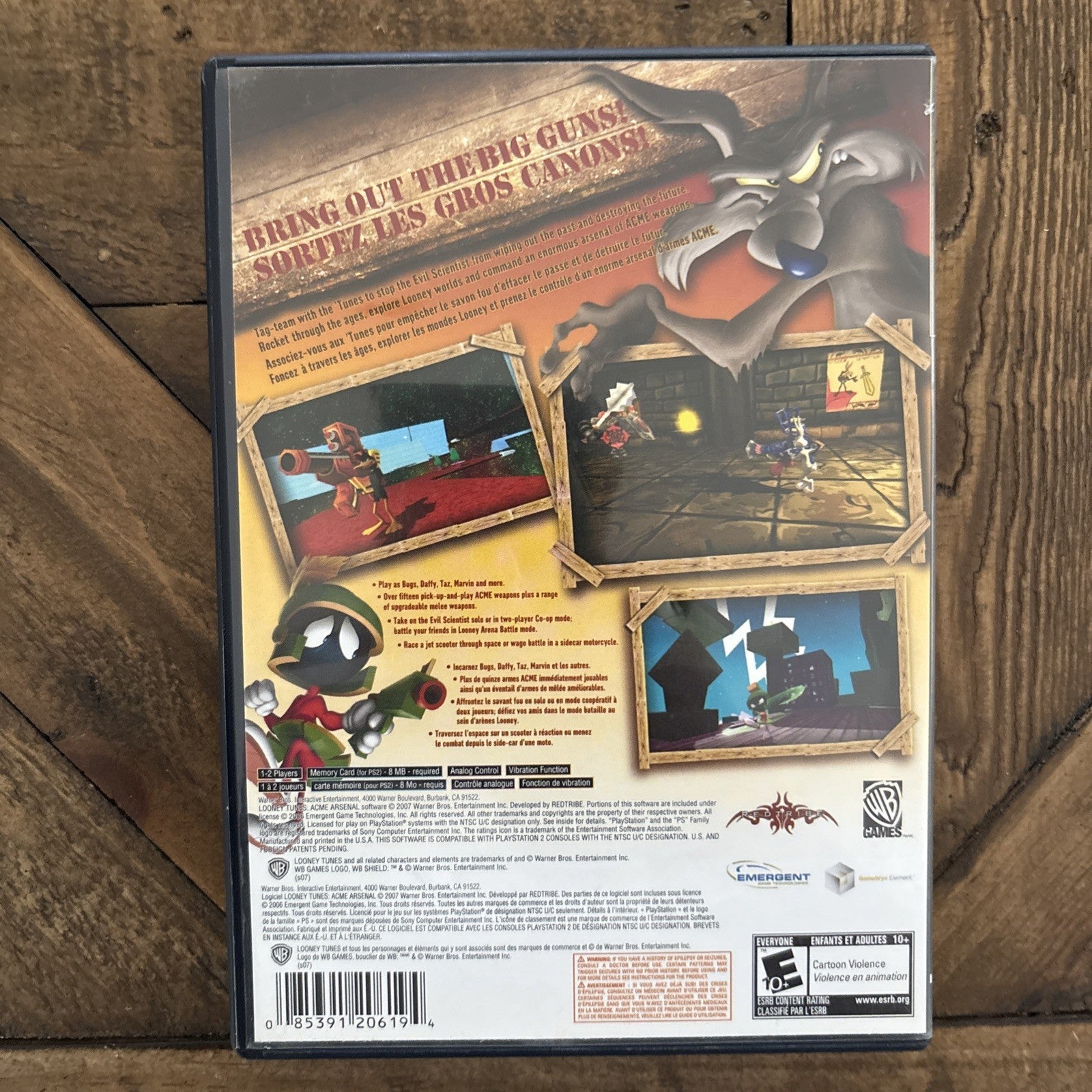 Back of Looney Tunes: Acme Arsenal PlayStation 2 case