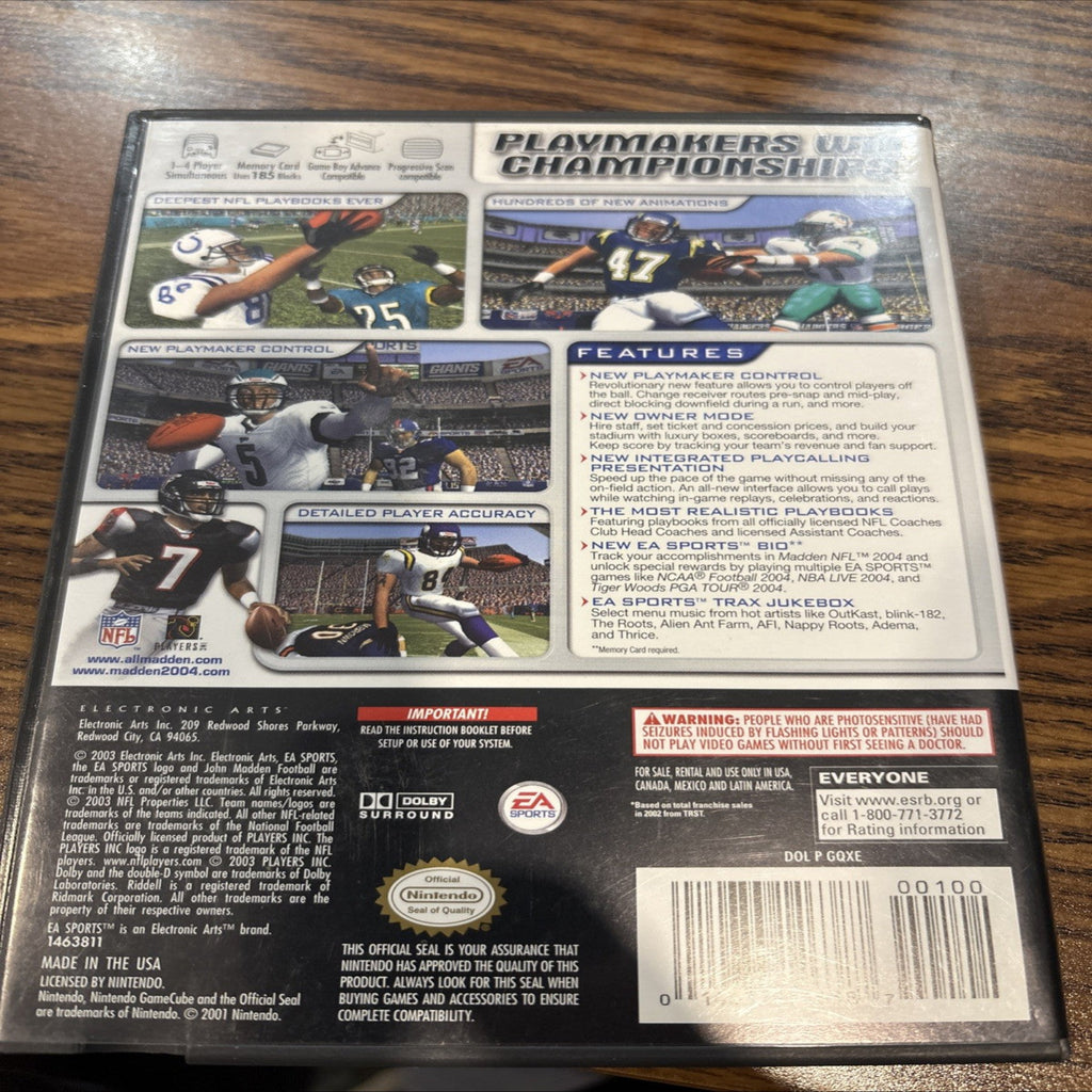Back of Madden NFL 2004 GameCube case