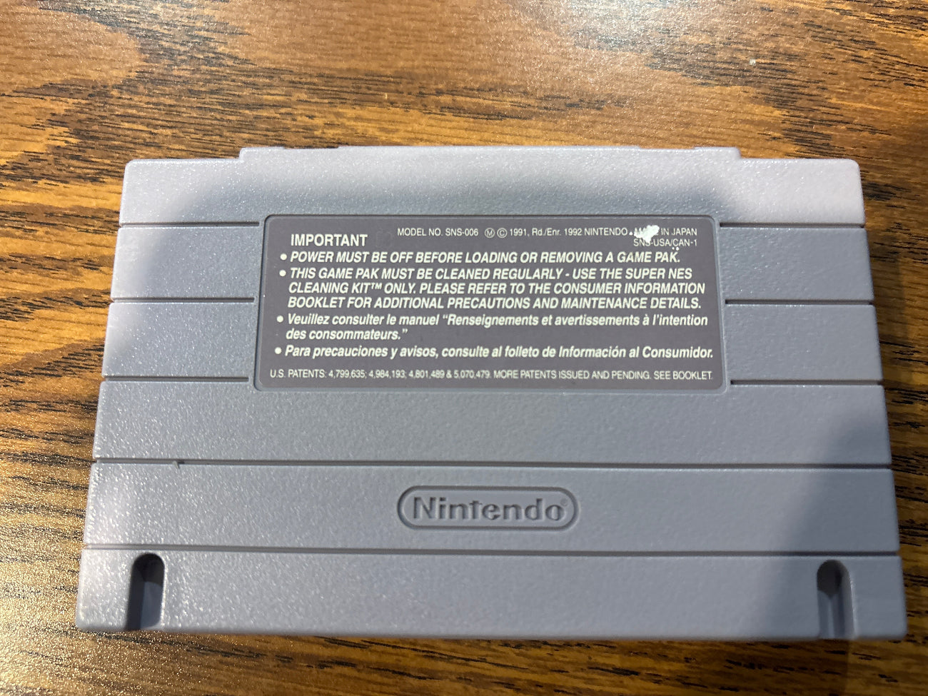 Back of Mario Is Missing Super Nintendo game cartridge