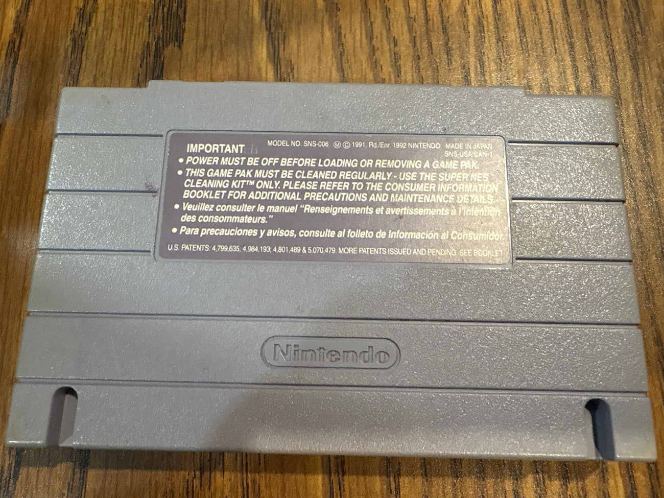 Back of Mario's Time Machine Super Nintendo game cartridge