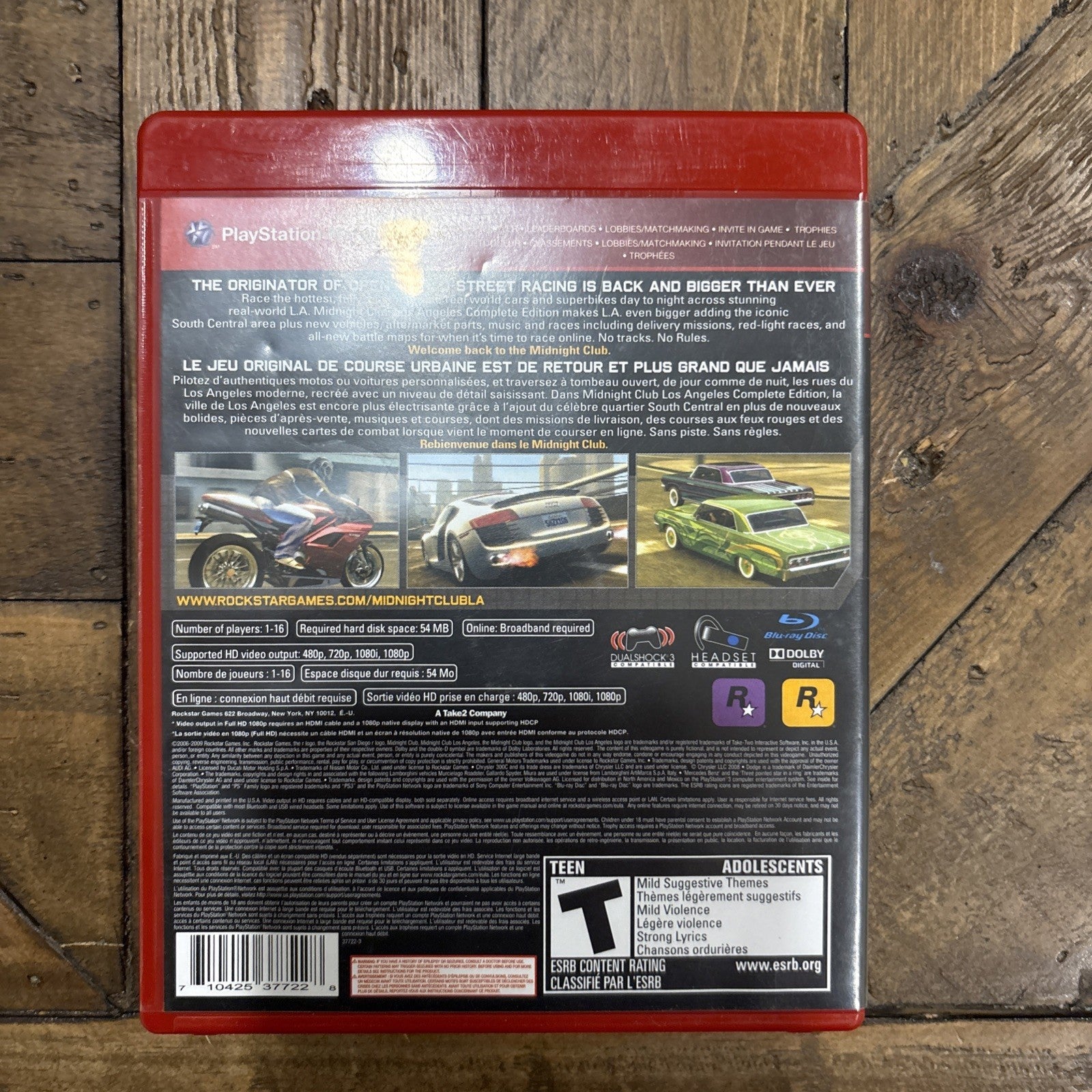 Back of Midnight Club Los Angeles Complete Edition PlayStation 3 case