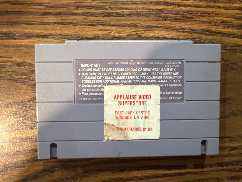 Back of Mighty Morphin Power Rangers Super Nintendo game cartridge