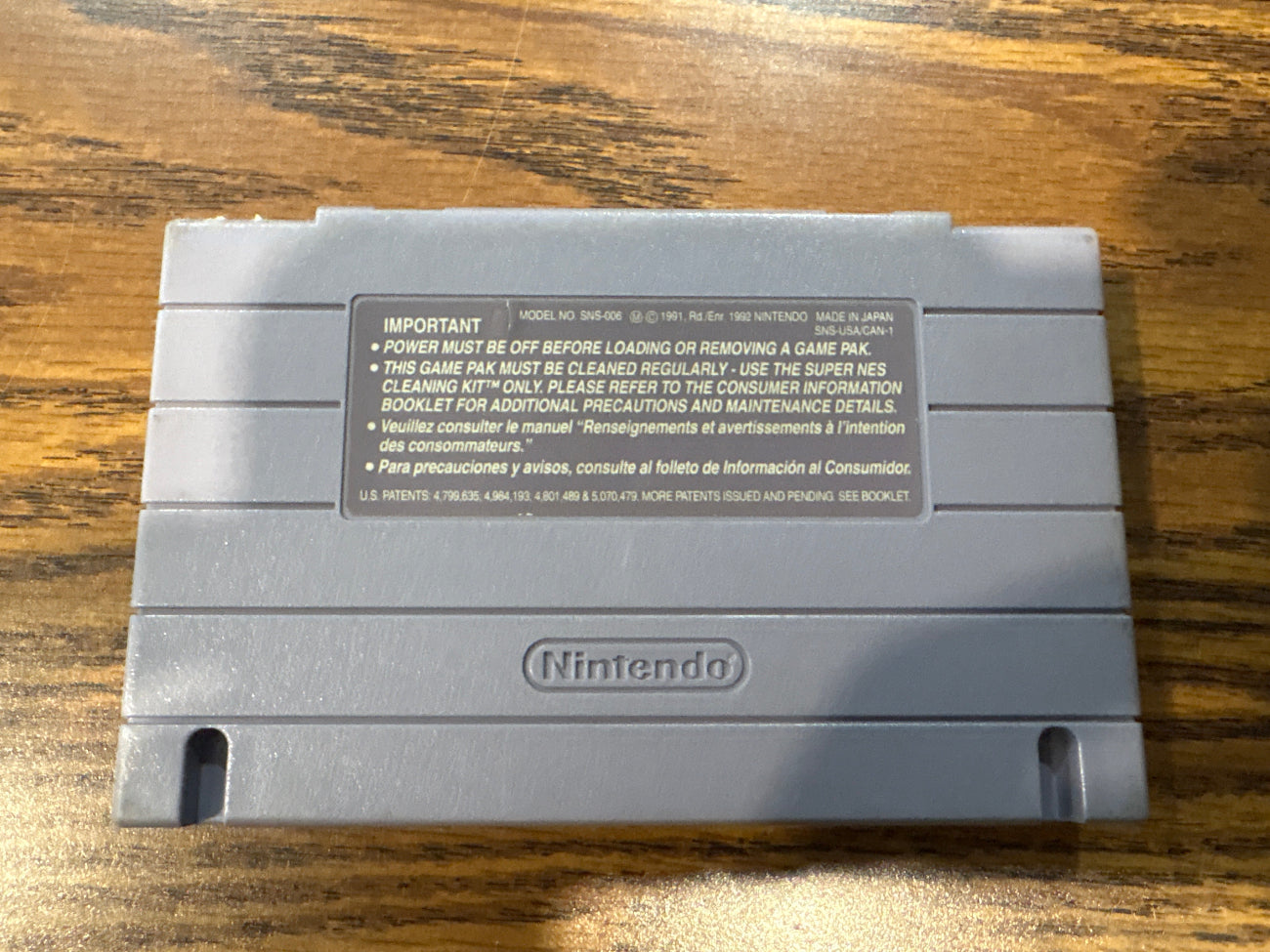 Back of NHL 95 Super Nintendo game cartridge