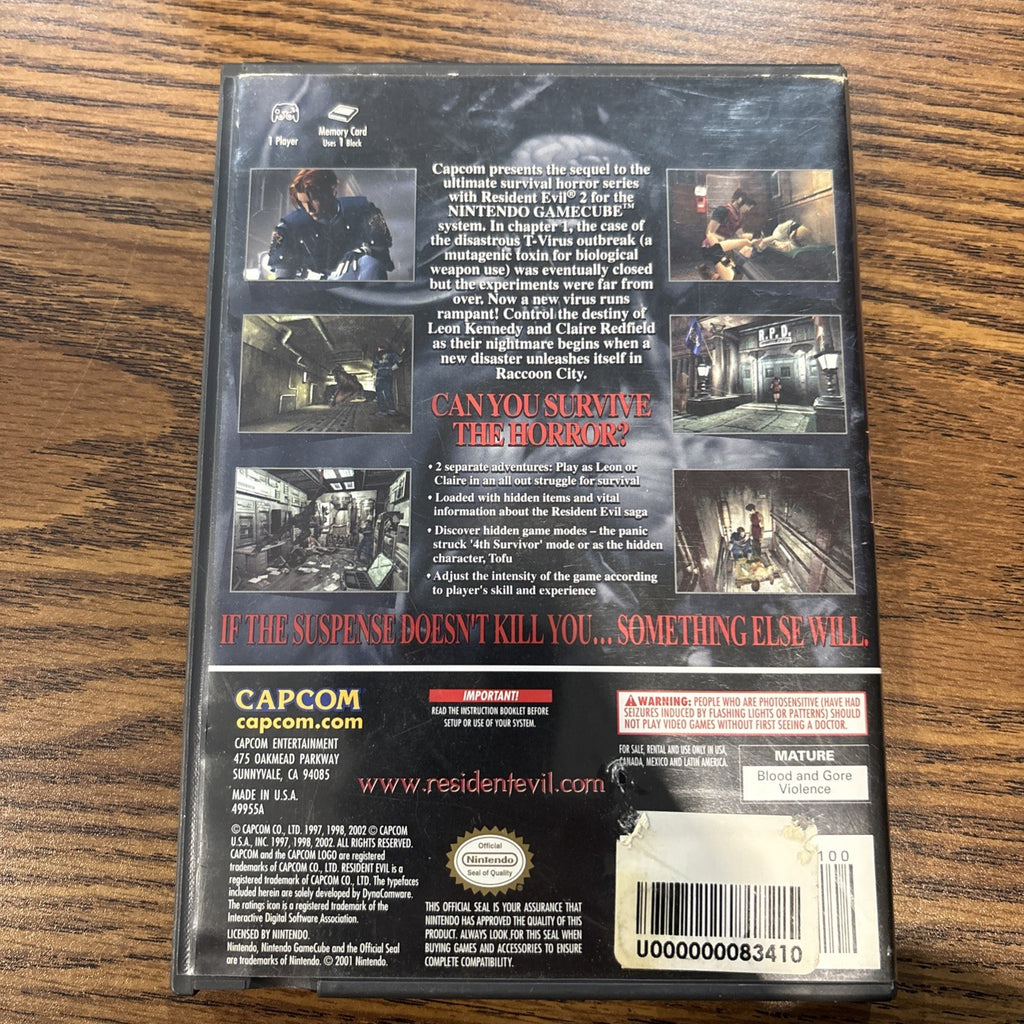 Back of Resident Evil 2 GameCube case