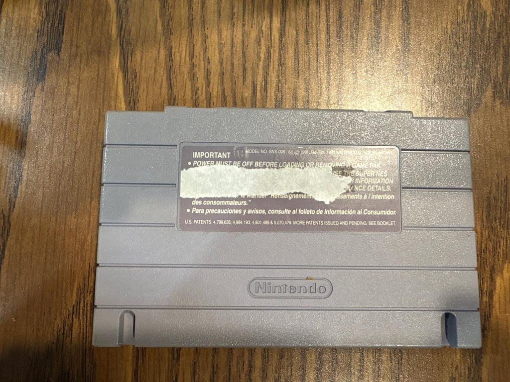 Back of Road Runner’s Death Valley Rally Super Nintendo game cartridge