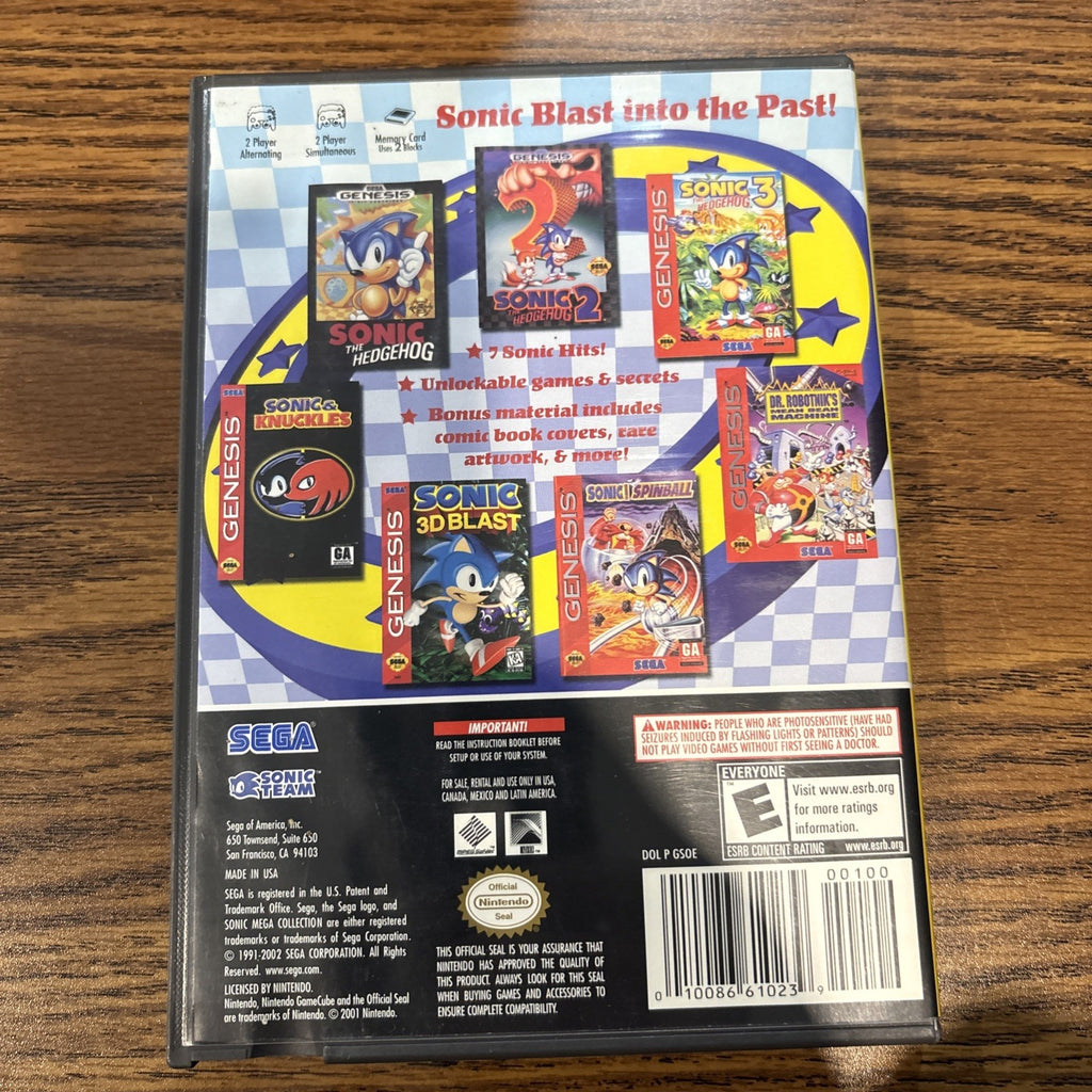 Back of Sonic Mega Collection GameCube case