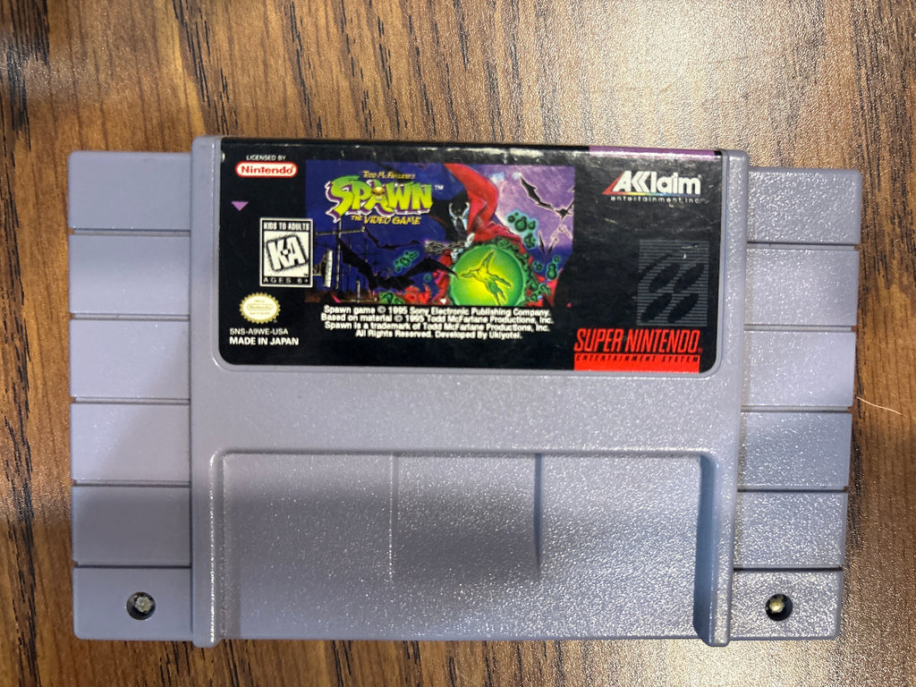 Super Nintendo Entertainment System game cartridge of Todd McFarlane's Spawn: The Video Game