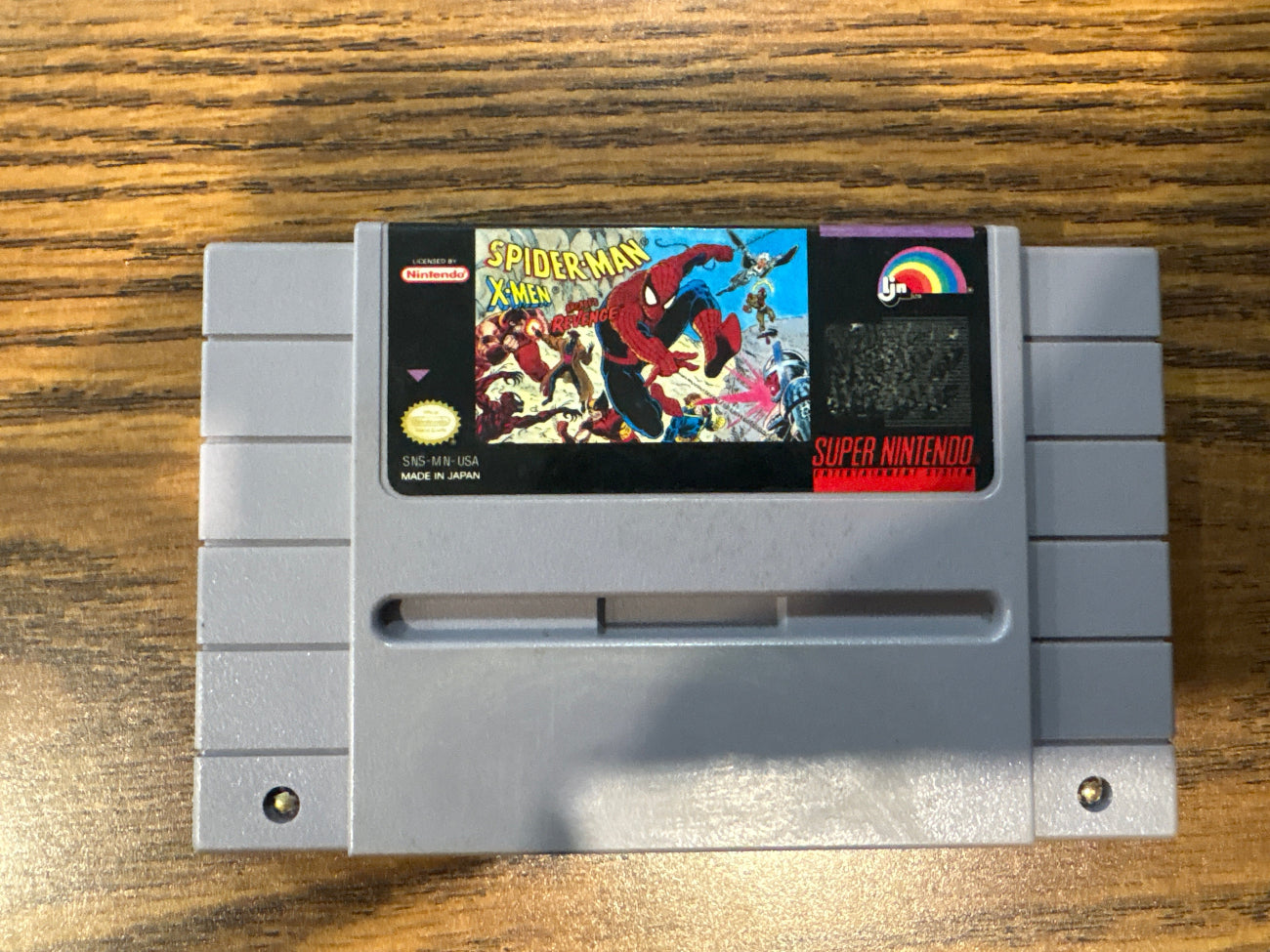 Super Nintendo game cartridge for Spider-Man and the X-Men in Arcade's Revenge