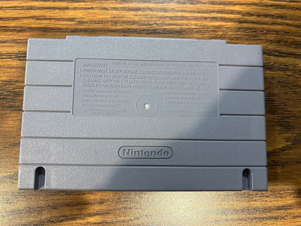 Back of Spider-Man and the X-Men in Arcade's Revenge Super Nintendo game cartridge