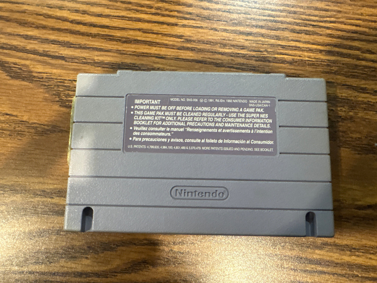 Back of Stanley Cup Super Nintendo game cartridge