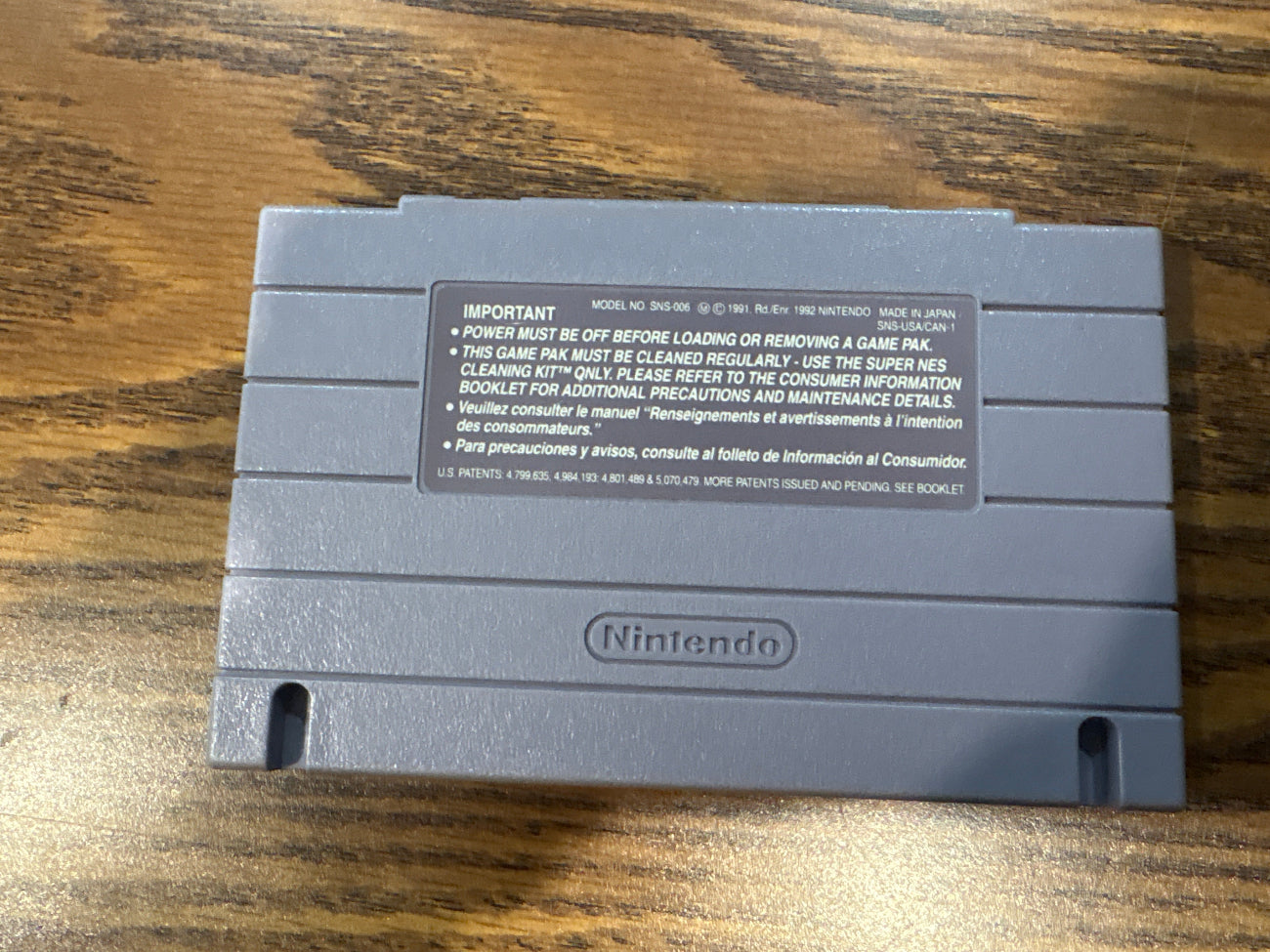 Back of Super Star Wars Super Nintendo game cartridge 