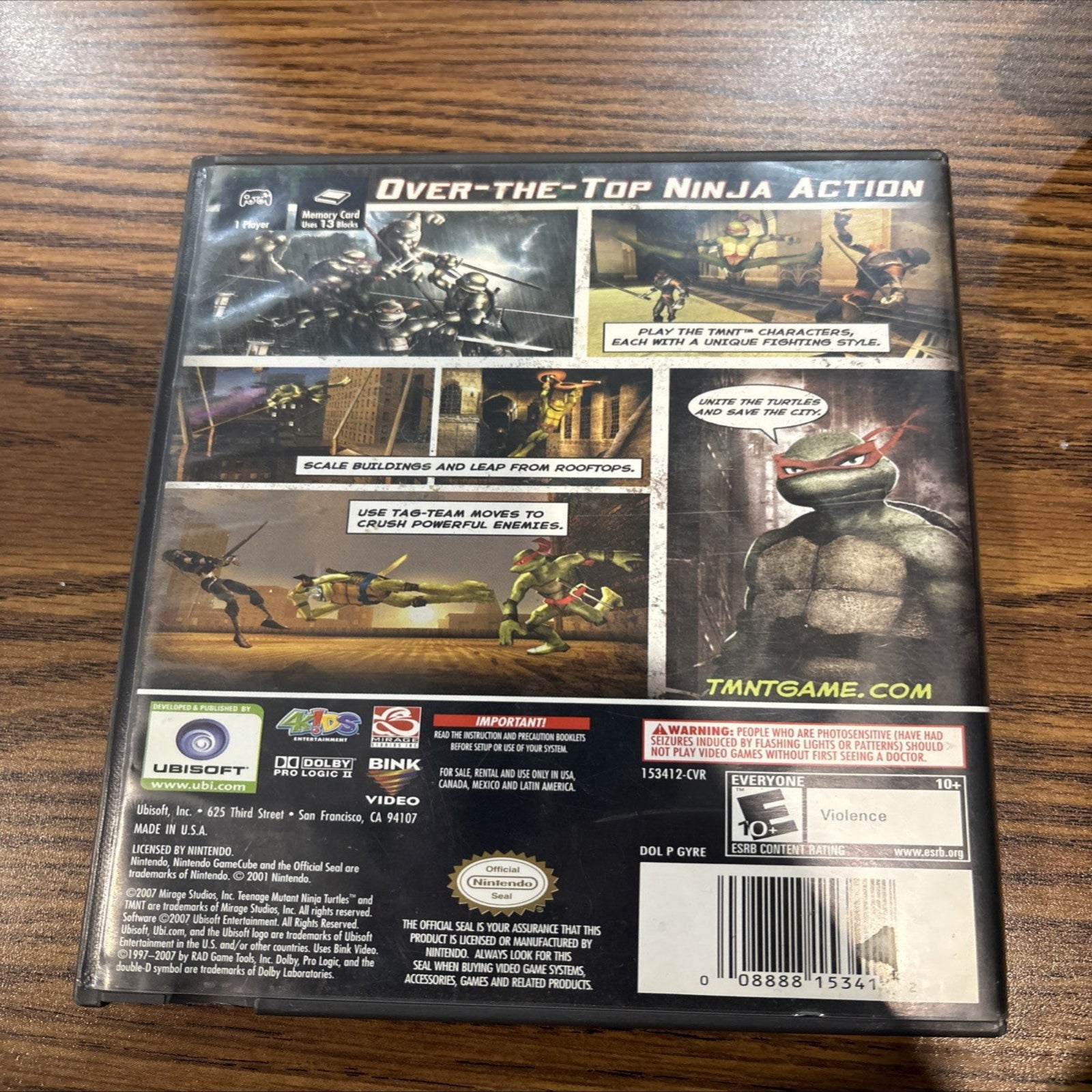 Back of TMNT GameCube case