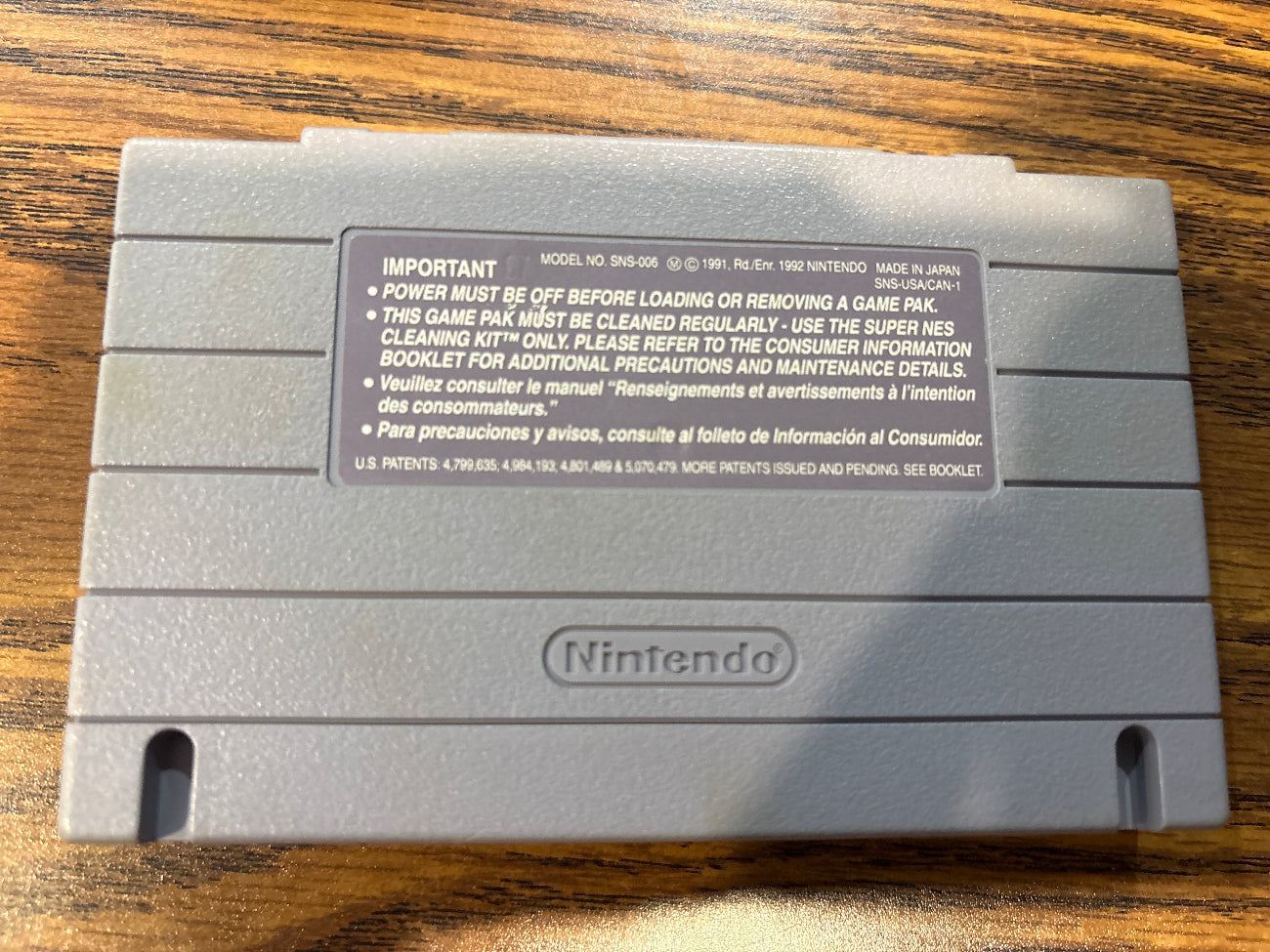Back of The Incredible Crash Dummies Super Nintendo game cartridge