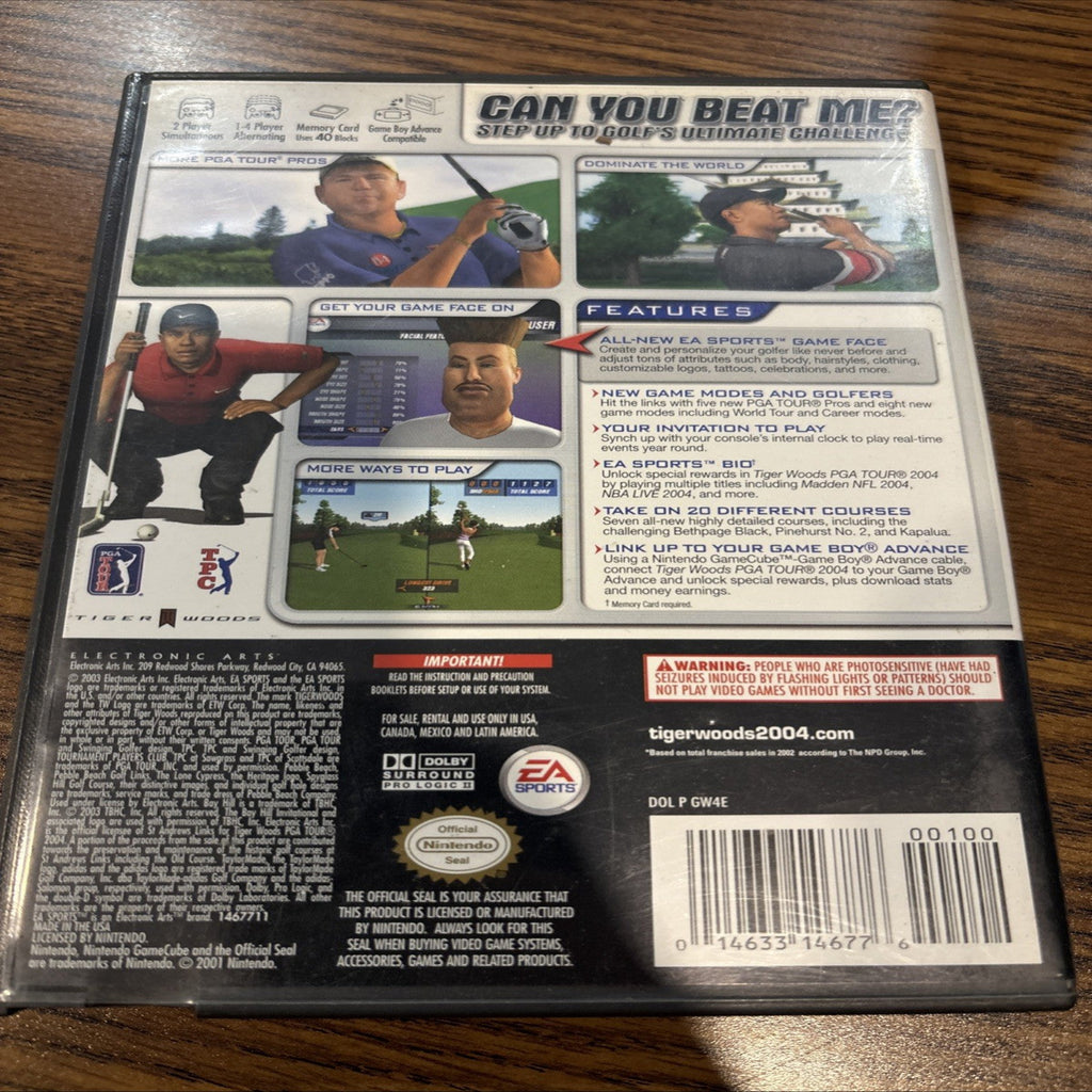 Back of Tiger Woods PGA Tour 2004 GameCube case