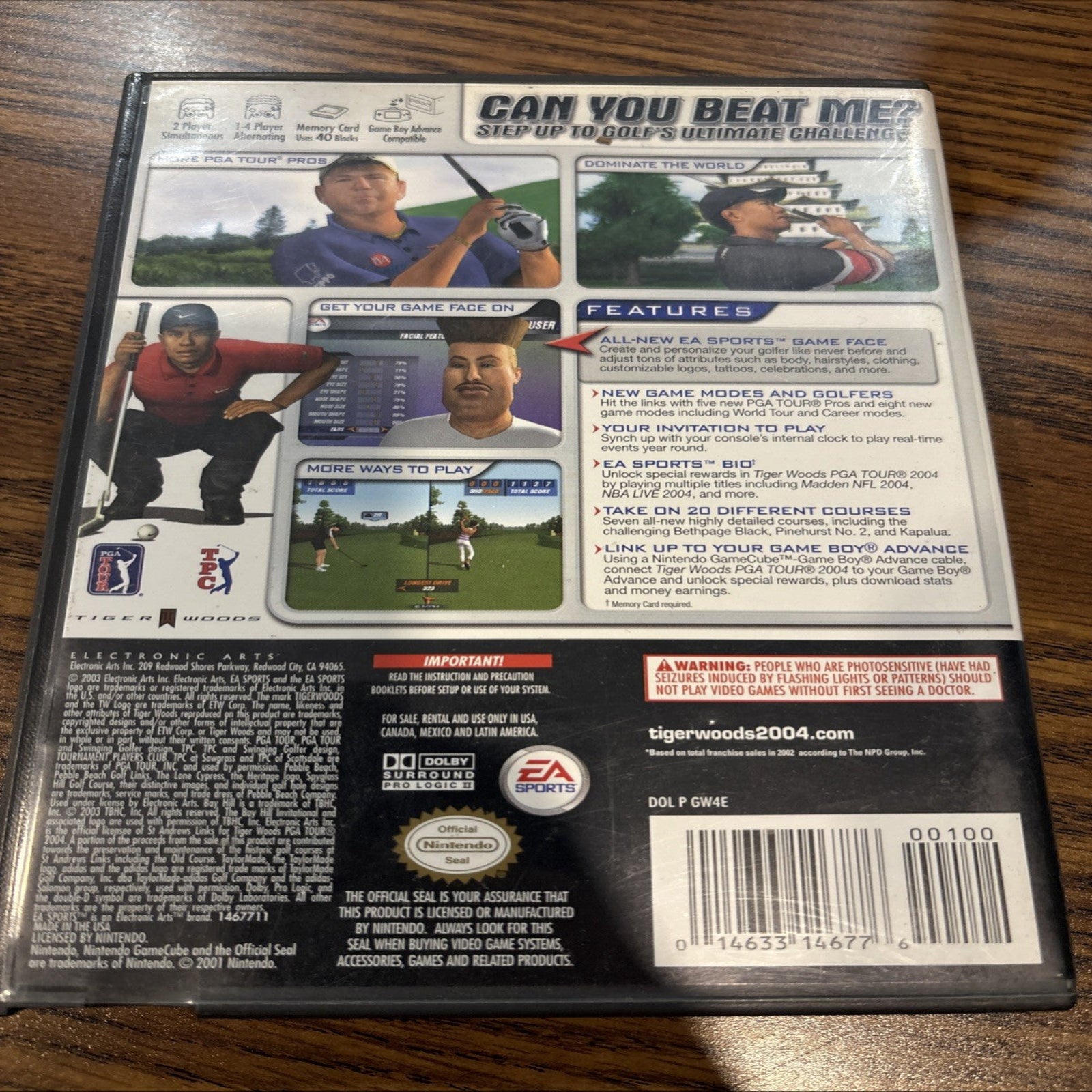 Back of Tiger Woods PGA Tour 2004 GameCube case