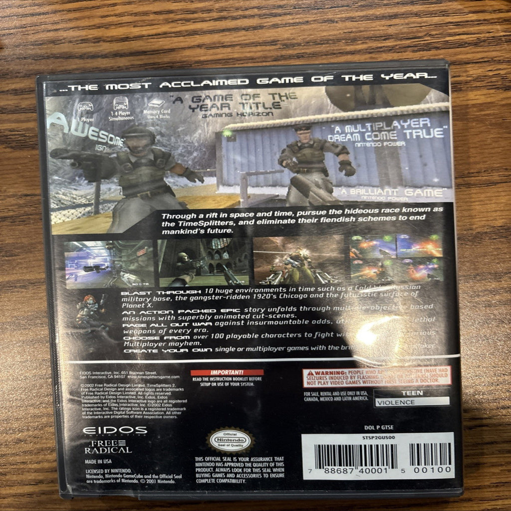 Back of TimeSplitters 2 GameCube case