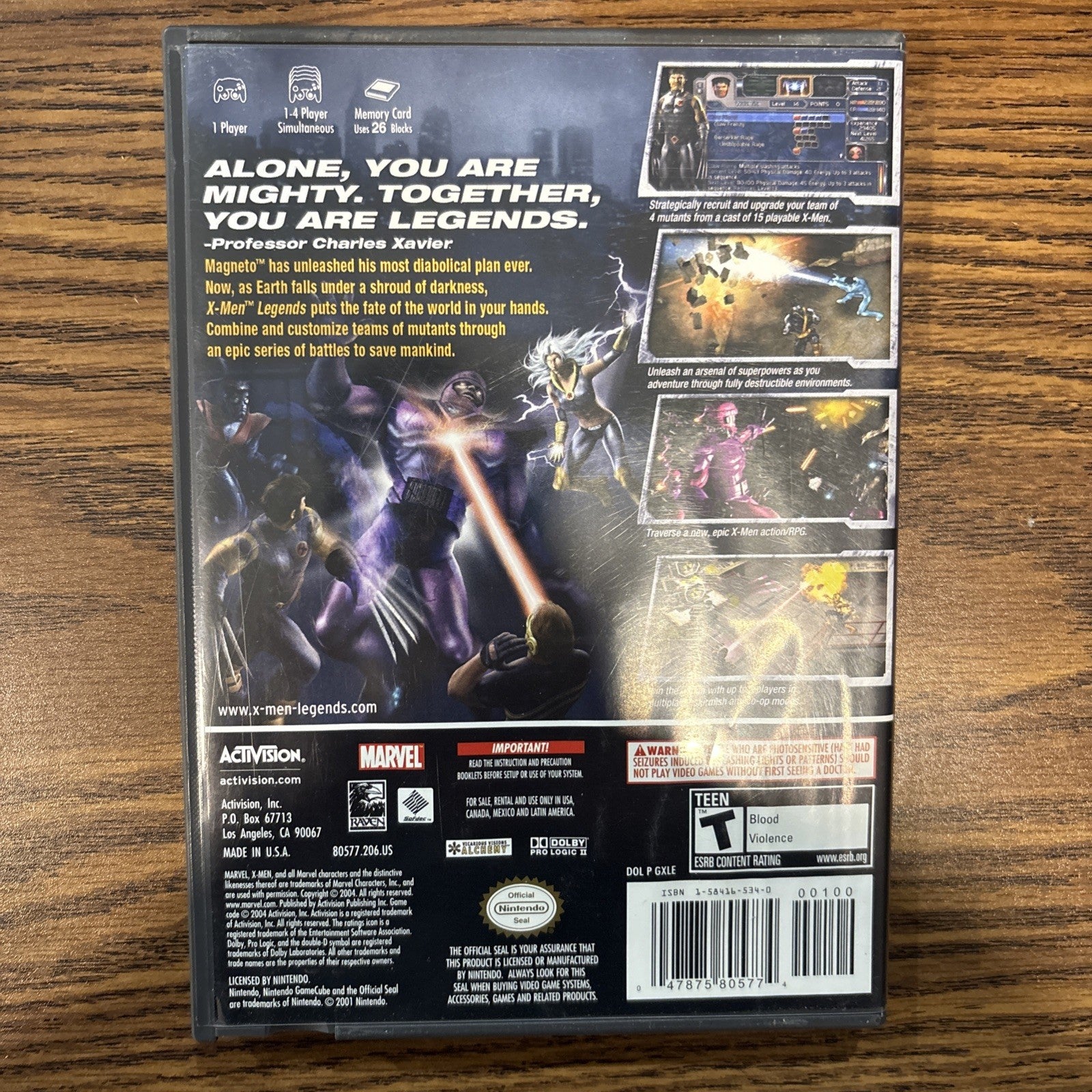 Back of X-Men Legends GameCube case